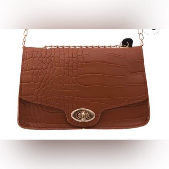 Royal Siamese Brown Croc Embossed Faux Leather Mini Handbag w/ detachable Chain - Picture 2 of 3